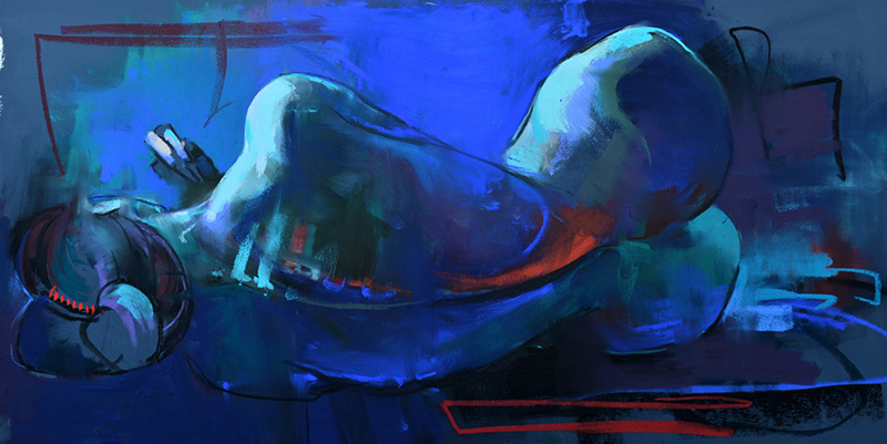 lying, blue